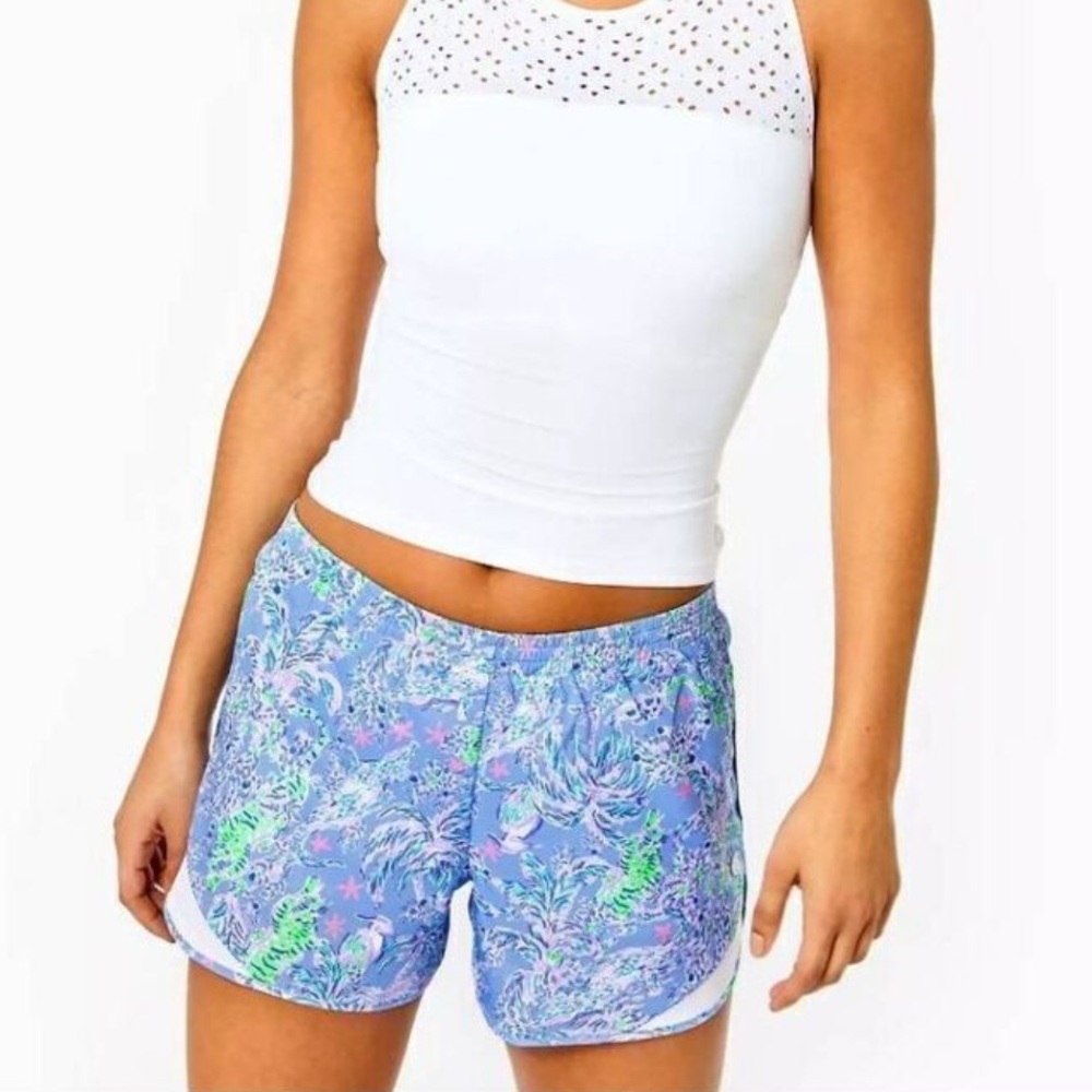 Lilly Pulitzer Luxletic Ocean Trail Shorts Blue Peri the Turtle Package sz XL
